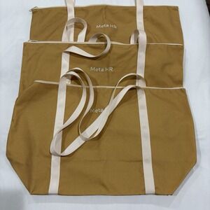 Meta HR Canvas Tote Bag Lot of 3 Mustard Yellow Zip Work Corporate Swag